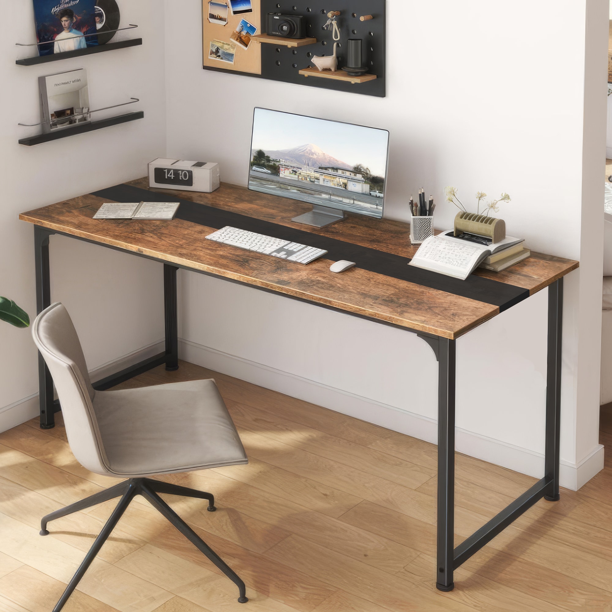 Computer Desk Large Office Desk, 70.9 Inch Gaming Desk Writing Desk Work Desk For Home Office, Study, Modern Simple Wooden Desk, Large Legroom, Metal Frame, Rustic/Black_voghion.com